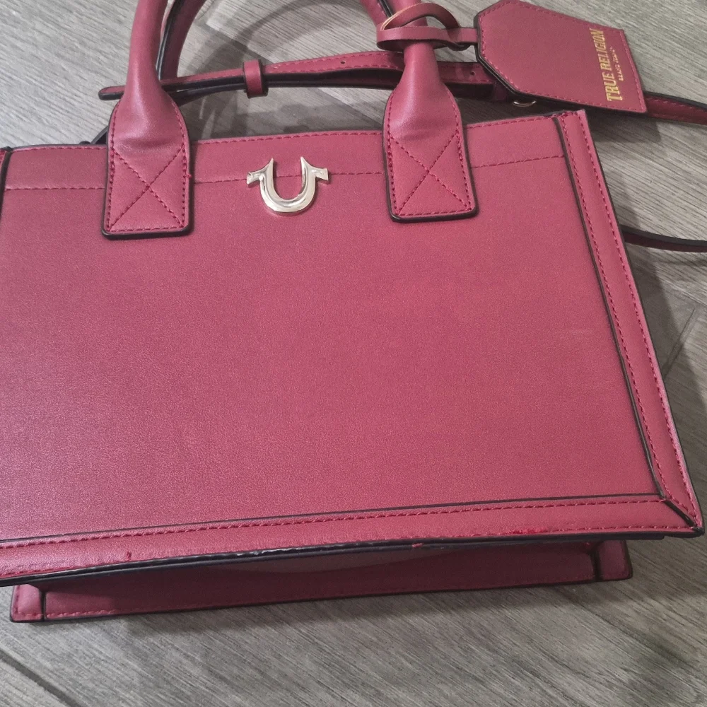 True Religion Red Leather Tote Crossbody Handbag